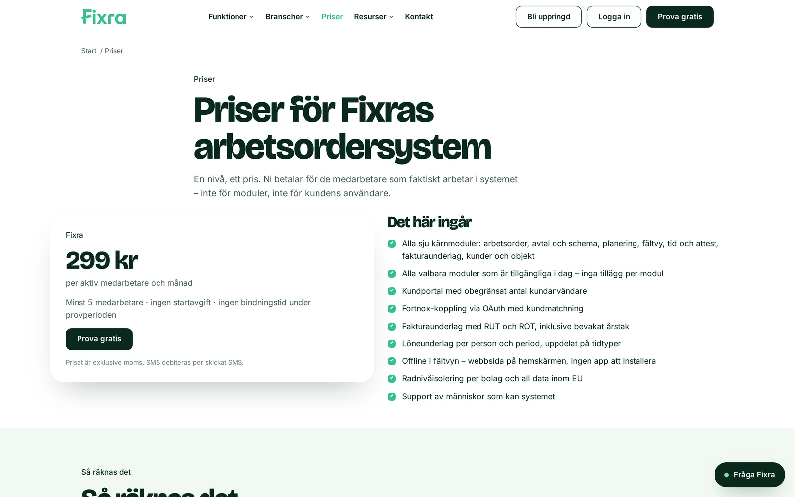 Fixras prissida med en nivå och alla moduler inkluderade