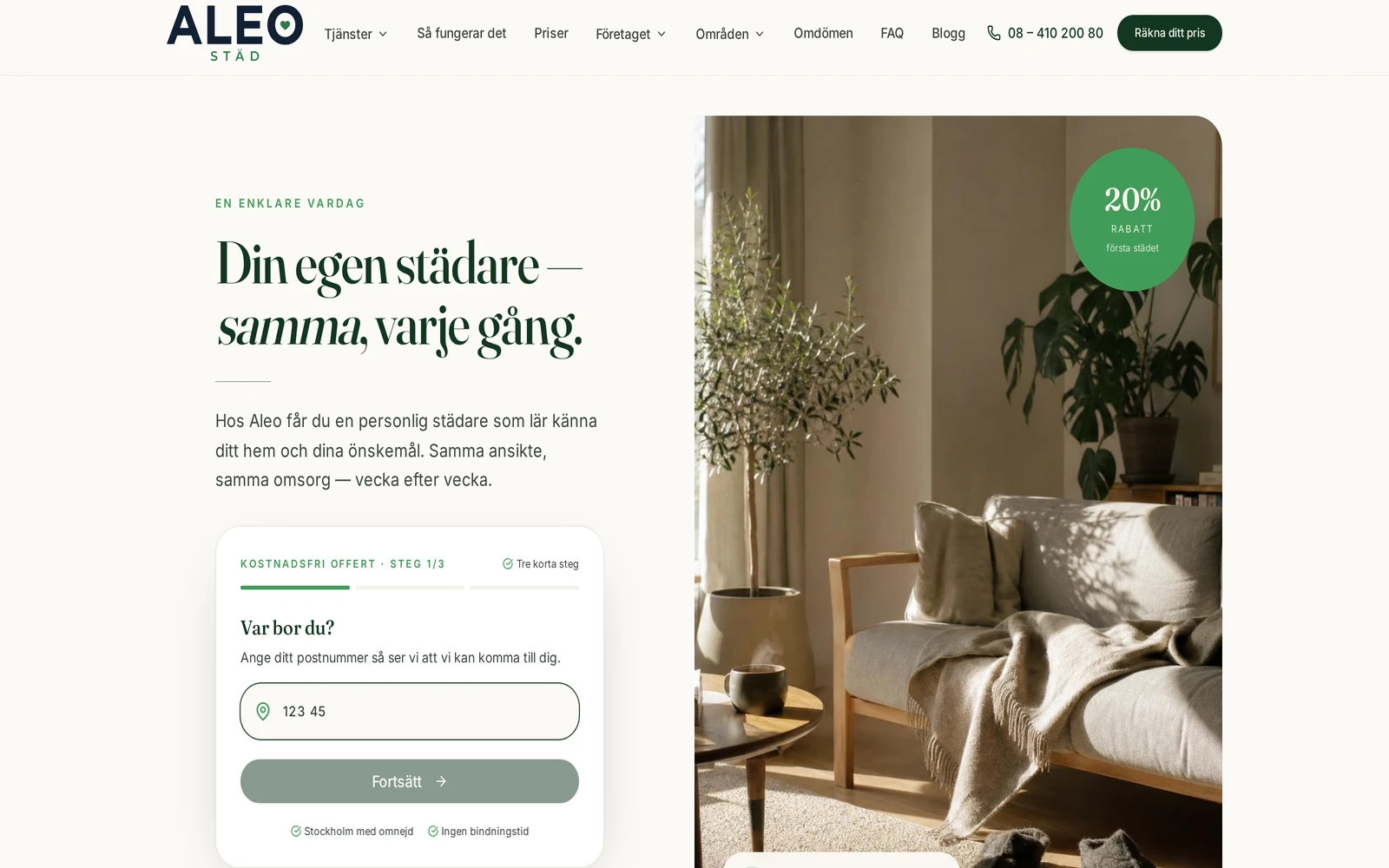 Case: Aleo Städ — startsida