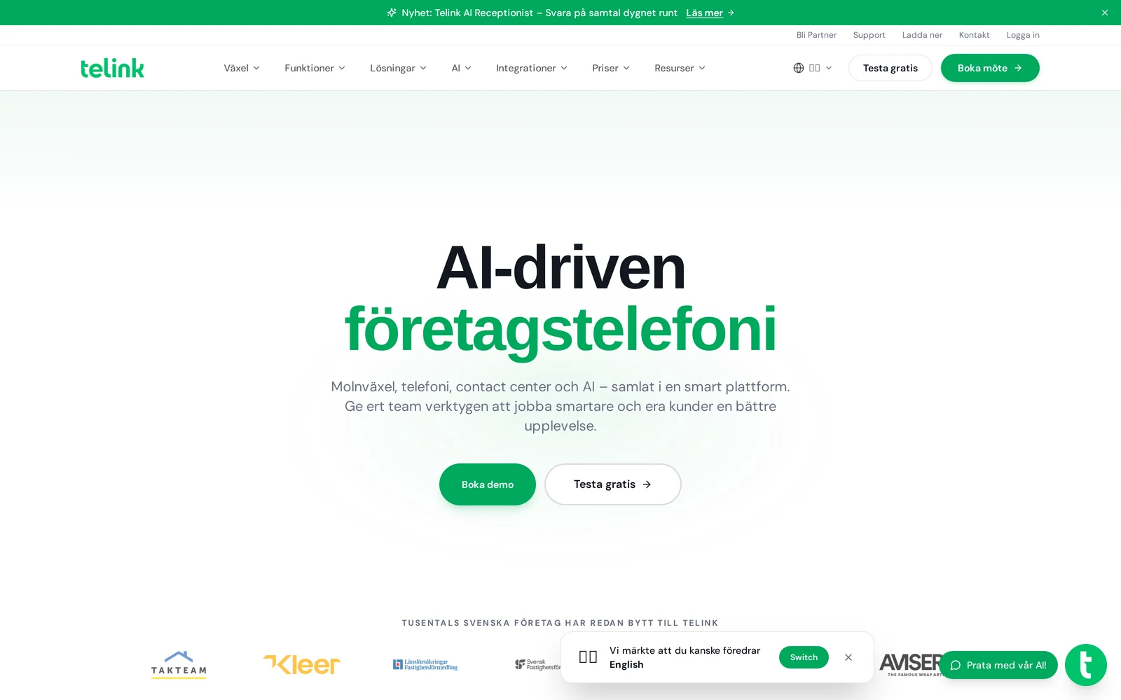 Case: Telink — startsida
